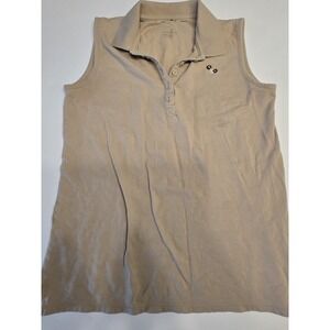 White Stag Khaki Sleeveless‎ Collared Blouse - Size Small